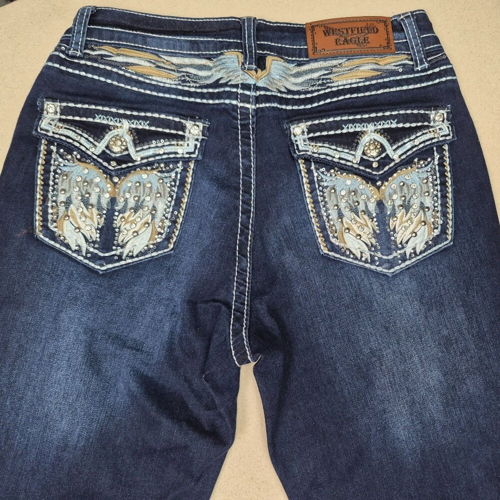 Westfield Eagle Womens Blue Jeans Embellished Straight Boho Dark Wash Sz 9 29/32 - Picture 3 of 8